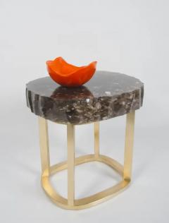 Robert Kuo Contemporary Glacier Side Table in Smoke Crystal and Brass by Robert Kuo - 3838361