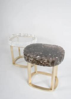 Robert Kuo Contemporary Glacier Side Table in Smoke Crystal and Brass by Robert Kuo - 3838362