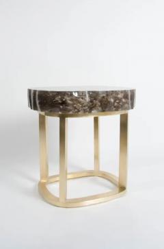 Robert Kuo Contemporary Glacier Side Table in Smoke Crystal and Brass by Robert Kuo - 3838363