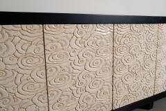 Robert Kuo Contemporary Hand Carved Cream Lacquer Cloud Design Buffet by Robert Kuo - 4359492