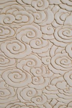 Robert Kuo Contemporary Hand Carved Cream Lacquer Cloud Design Buffet by Robert Kuo - 4359499
