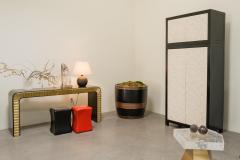 Robert Kuo Contemporary Hand Carved Cream Lacquer Cloud Design Chest on Chest by Robert Kuo - 4456851