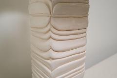 Robert Kuo Contemporary Hand Carved Cream Lacquer Feather Table Lamp by Robert Kuo - 4690608