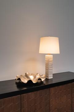 Robert Kuo Contemporary Hand Carved Cream Lacquer Feather Table Lamp by Robert Kuo - 4690609