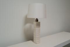 Robert Kuo Contemporary Hand Carved Cream Lacquer Feather Table Lamp by Robert Kuo - 4690616