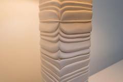 Robert Kuo Contemporary Hand Carved Cream Lacquer Feather Table Lamp by Robert Kuo - 4690618