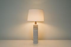 Robert Kuo Contemporary Hand Carved Cream Lacquer Feather Table Lamp by Robert Kuo - 4690619