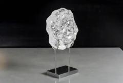 Robert Kuo Contemporary Hand Carved Crystal Bi Sculpture w Steel Stand by Robert Kuo - 3834979
