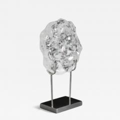 Robert Kuo Contemporary Hand Carved Crystal Bi Sculpture w Steel Stand by Robert Kuo - 3836275