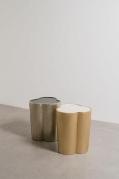 Robert Kuo Contemporary Hand Repouss Brass Lobed Drumstool w Lacquer Top by Robert Kuo - 4750732