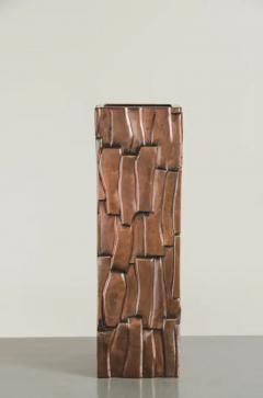 Robert Kuo Contemporary Hand Repouss Kuai Block Vase in Antique Copper by Robert Kuo - 3835106