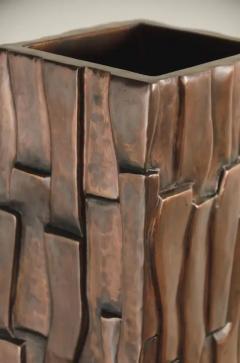 Robert Kuo Contemporary Hand Repouss Kuai Block Vase in Antique Copper by Robert Kuo - 3835114