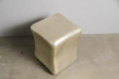 Robert Kuo Contemporary Hand Repouss Pillow Drumstool in White Bronze by Robert Kuo - 3836738