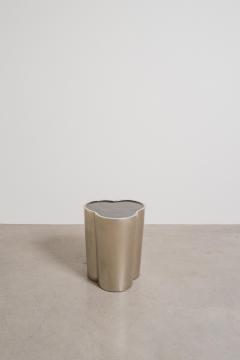 Robert Kuo Contemporary Hand Repouss White Bronze Lobed Drumstool by Robert Kuo - 4750743