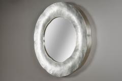 Robert Kuo Contemporary Hand Repouss White Bronze Six Petal Mirror by Robert Kuo - 4513486