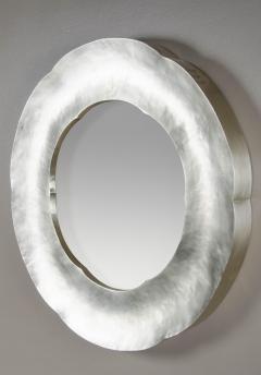 Robert Kuo Contemporary Hand Repouss White Bronze Six Petal Mirror by Robert Kuo - 4513487