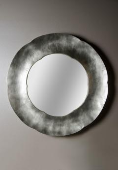 Robert Kuo Contemporary Hand Repouss White Bronze Six Petal Mirror by Robert Kuo - 4513488