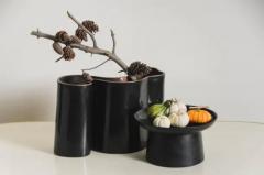 Robert Kuo Contemporary High Compote in Black Lacquer by Robert Kuo Limited Edition - 3834871