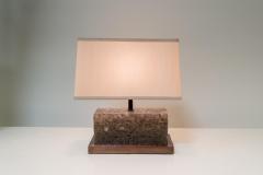 Robert Kuo Contemporary Ice Rectangular Table Lamp in Smoke Crystal w Copper by Robert Kuo - 4690611