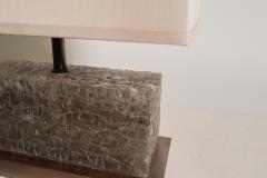 Robert Kuo Contemporary Ice Rectangular Table Lamp in Smoke Crystal w Copper by Robert Kuo - 4690613