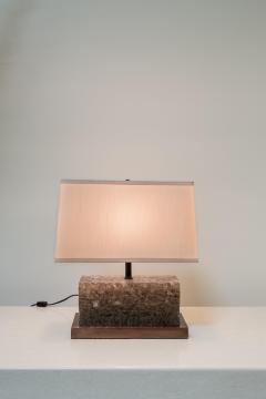 Robert Kuo Contemporary Ice Rectangular Table Lamp in Smoke Crystal w Copper by Robert Kuo - 4690621