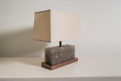 Robert Kuo Contemporary Ice Rectangular Table Lamp in Smoke Crystal w Copper by Robert Kuo - 4690623