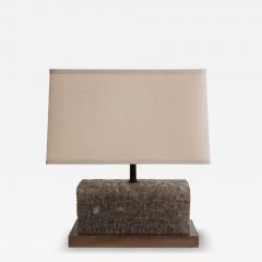 Robert Kuo Contemporary Ice Rectangular Table Lamp in Smoke Crystal w Copper by Robert Kuo - 4690657