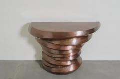 Robert Kuo Contemporary Jie Design Demi Lune Table in Antiqued Copper by Robert Kuo - 3836990