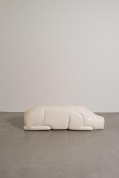 Robert Kuo Contemporary Lacquered Repouss Pig Seat in Cream Lacquer by Robert Kuo - 4750733