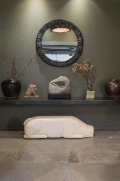 Robert Kuo Contemporary Lacquered Repouss Pig Seat in Cream Lacquer by Robert Kuo - 4750756