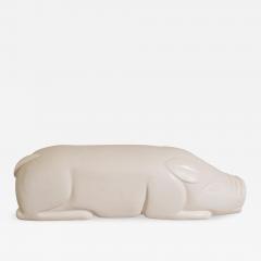 Robert Kuo Contemporary Lacquered Repouss Pig Seat in Cream Lacquer by Robert Kuo - 4751210