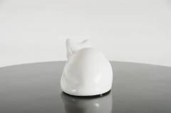Robert Kuo Contemporary Lying Down Cat Sculpture in Cream Lacquer and Copper by Robert Kuo - 3838514