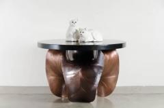 Robert Kuo Contemporary Lying Down Cat Sculpture in Cream Lacquer and Copper by Robert Kuo - 3838515