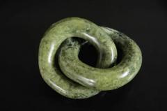 Robert Kuo Contemporary Nephrite Jade Double Ring Link Sculpture by Robert Kuo - 3835092