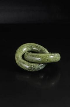 Robert Kuo Contemporary Nephrite Jade Double Ring Link Sculpture by Robert Kuo - 3835105