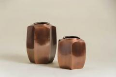 Robert Kuo Contemporary Repouss Hexagonal Short Jar in Antique Copper by Robert Kuo - 3836740
