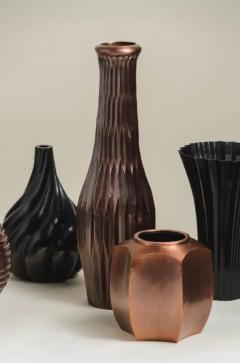 Robert Kuo Contemporary Repouss Hexagonal Short Jar in Antique Copper by Robert Kuo - 3836750