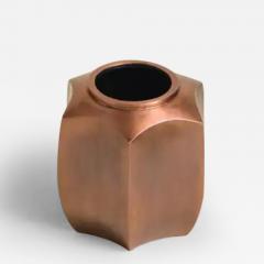 Robert Kuo Contemporary Repouss Hexagonal Short Jar in Antique Copper by Robert Kuo - 3848837