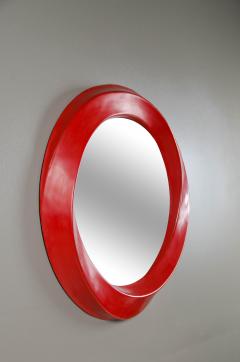 Robert Kuo Contemporary Repouss Red Lacquer San Hu Mirror by Robert Kuo - 4513504