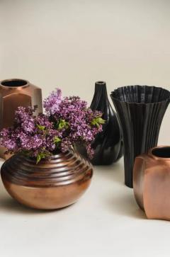 Robert Kuo Contemporary Repousse Fan Design Vase in Black Copper by Robert Kuo Limited - 3836762