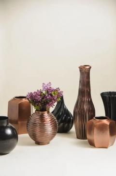 Robert Kuo Contemporary Repousse Fan Design Vase in Black Copper by Robert Kuo Limited - 3836763