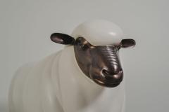Robert Kuo Contemporary Sheep Sculpture Male in Cream Lacquer and Copper by Robert Kuo - 4065717