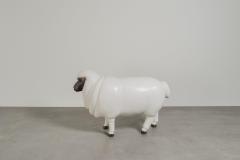 Robert Kuo Contemporary Sheep Sculpture Male in Cream Lacquer and Copper by Robert Kuo - 4065725