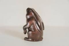 Robert Kuo Contemporary Sitting Rabbit Sculpture in Antique Copper by Robert Kuo - 3831627