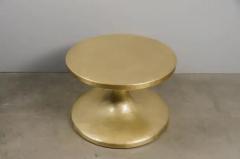 Robert Kuo Contemporary Spool Side Table in Brass by Robert Kuo Hand Repouss  - 3836816