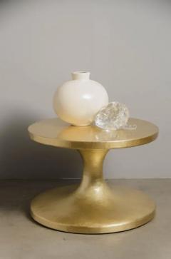 Robert Kuo Contemporary Spool Side Table in Brass by Robert Kuo Hand Repouss  - 3836827