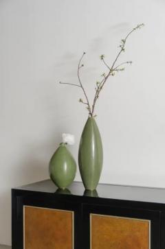 Robert Kuo Contemporary Tear Drop Verde Grass Design Cloisonn Vase by Robert Kuo - 3838453