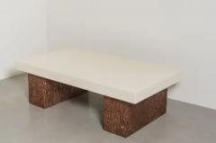 Robert Kuo Copper Coral Design Base w Cream Lacquer Top Cocktail Table by Robert Kuo - 3838277