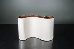 Robert Kuo Cream Lacquer Hand Repouss Root Vase with Copper Trim by Robert Kuo - 3831630