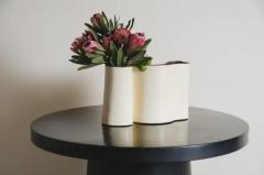Robert Kuo Cream Lacquer Hand Repouss Root Vase with Copper Trim by Robert Kuo - 3831631